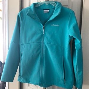 Turquoise fleece lined rain jacket